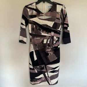 Women’s Joseph Ribkoff 3/4 Sleeve Bodycon Dress Size 2 Geometric Pattern‎